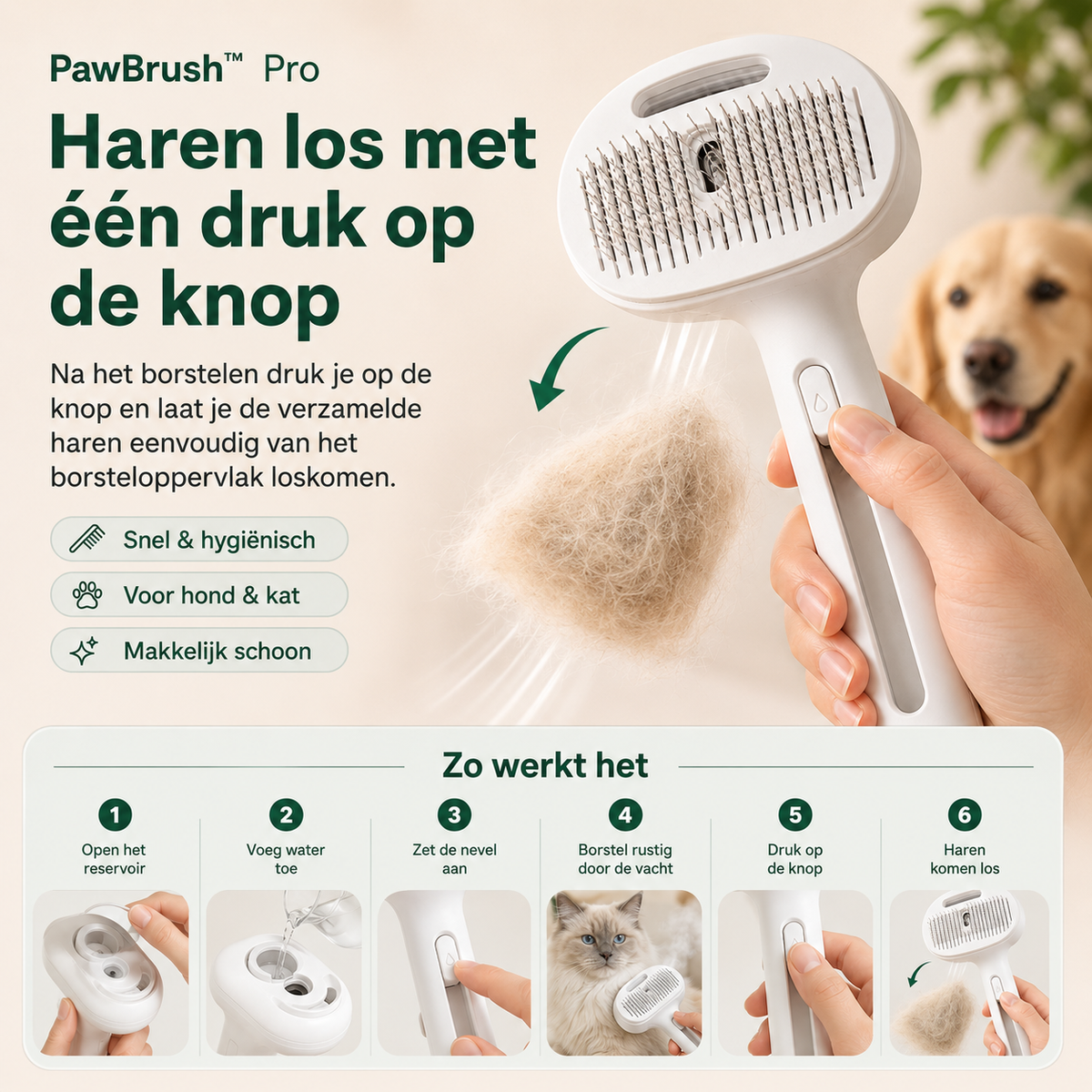 PawBrush™ Pro l Minder losse haren in huis, meer gemak bij elke borstelbeurt