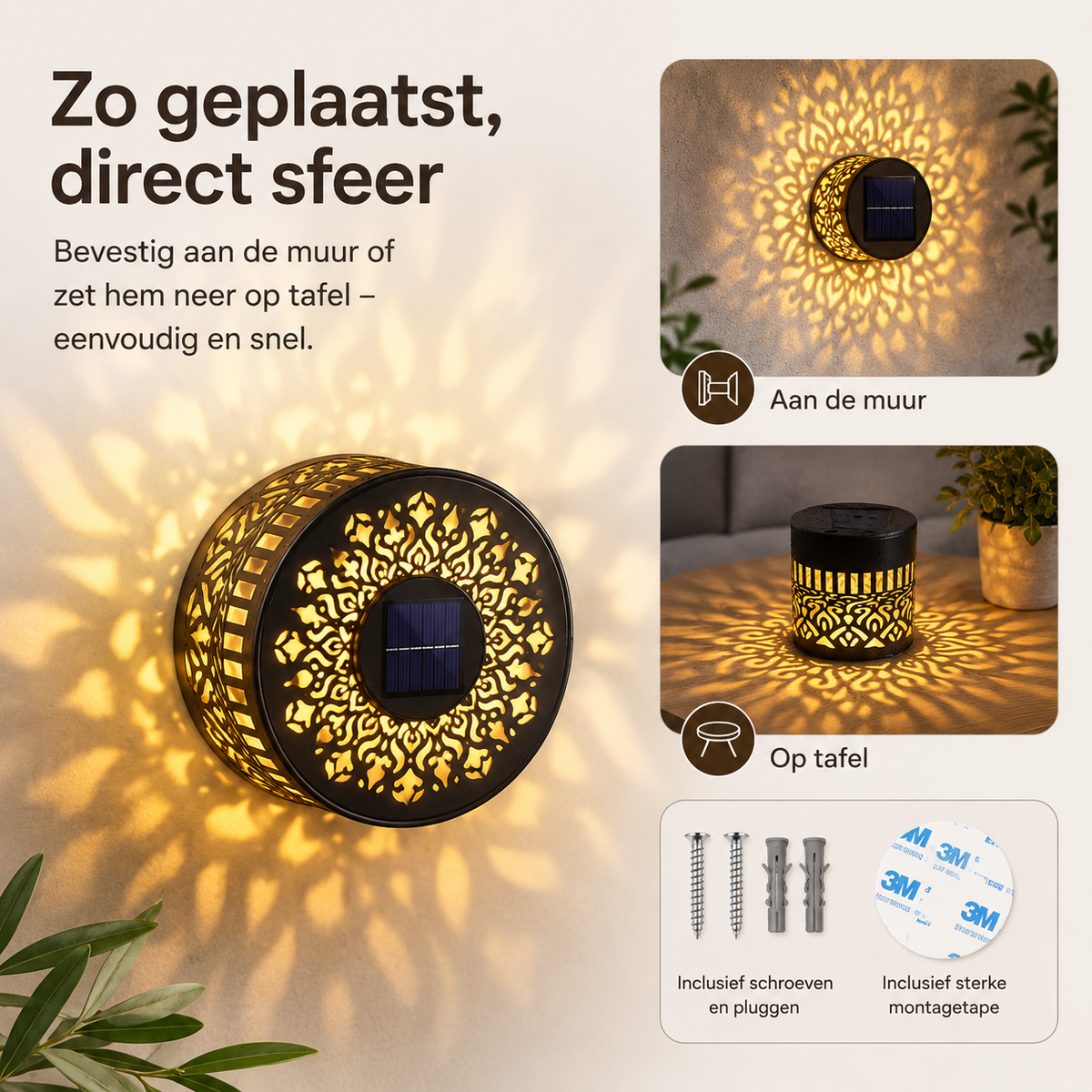MandaGlow™ Pro – Solar Mandala Tuinlamp l Verander een donkere, saaie buitenplek in een sfeervolle blikvanger – zonder kabels, stopcontact of gedoe