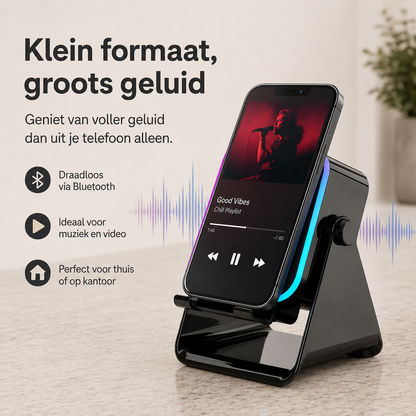 RiffDock™ Pro l Meer geluid, handsfree kijkcomfort en sfeervolle verlichting in één slimme standaard