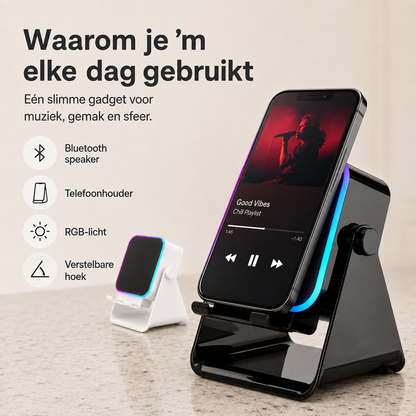 RiffDock™ Pro l Meer geluid, handsfree kijkcomfort en sfeervolle verlichting in één slimme standaard