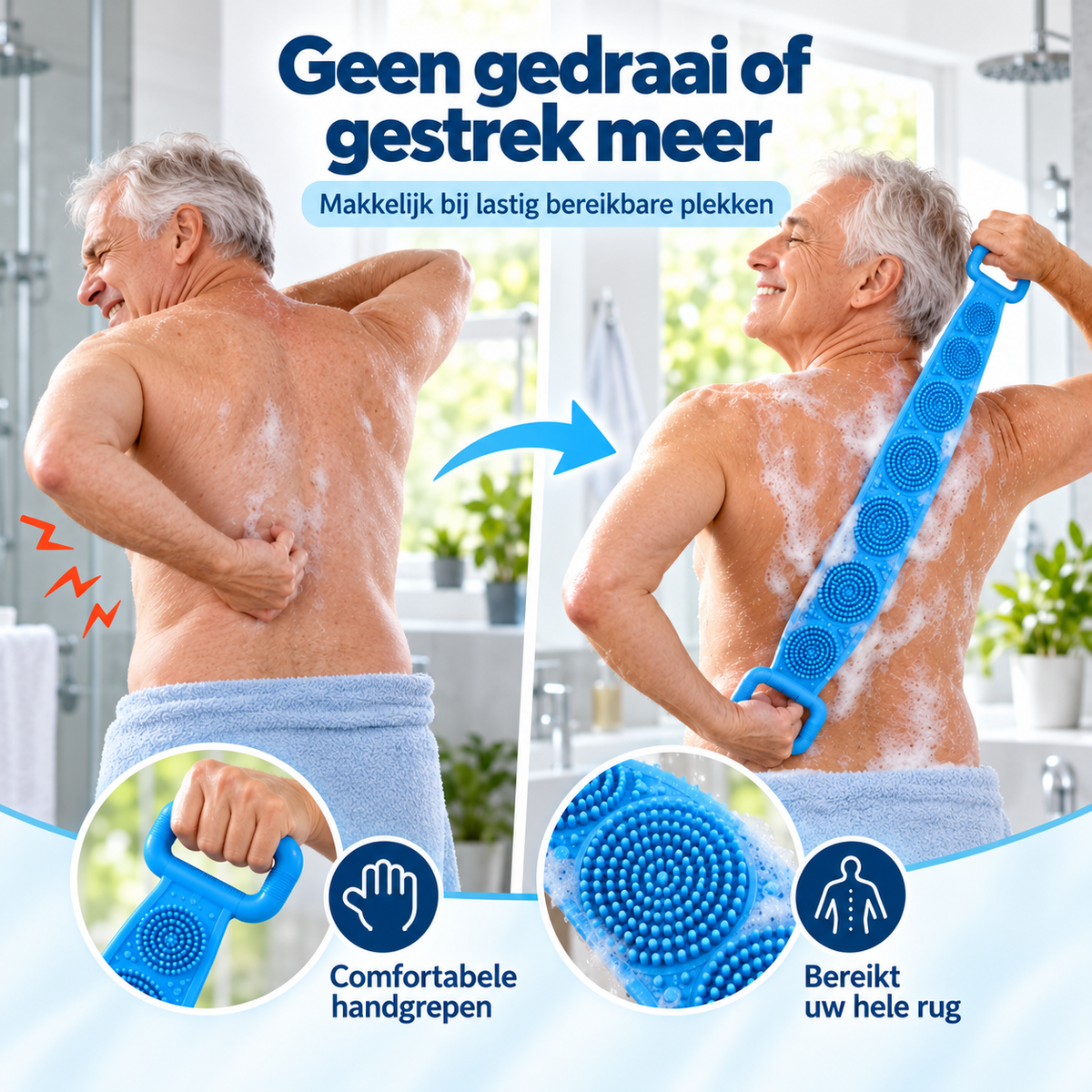 BackEase™ Pro | Siliconen Rug Scrubber | Minder draaien, bereik moeiteloos uw rug, schouders en benen