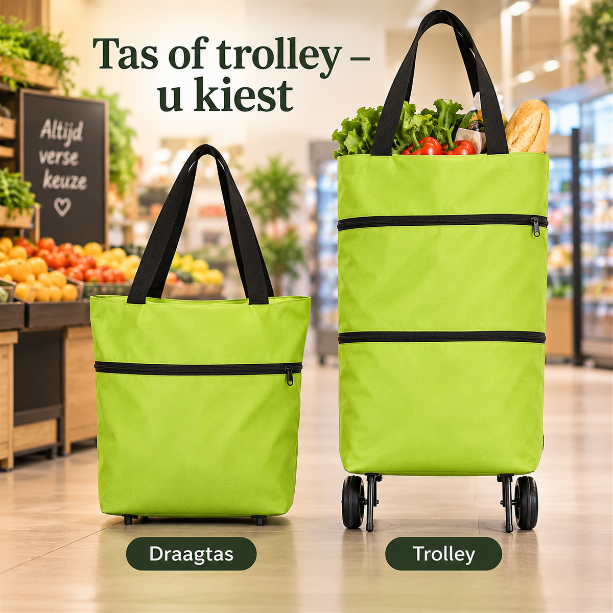 CarryEase™ Pro – Opvouwbare 2-in-1 Boodschappentrolley l Neem meer boodschappen mee zonder zwaar te sjouwen