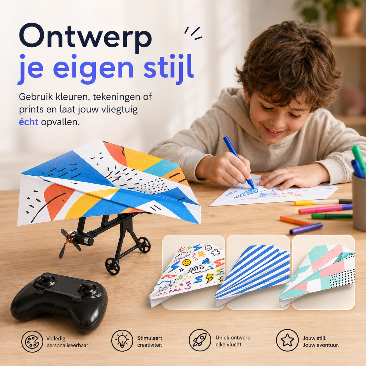 SkyRider™ Pro – Bestuurbaar Papieren Vliegtuig l Van een simpel vel papier naar je eigen bestuurbare vliegtuig – bouwen, opstijgen en vliegen maar!