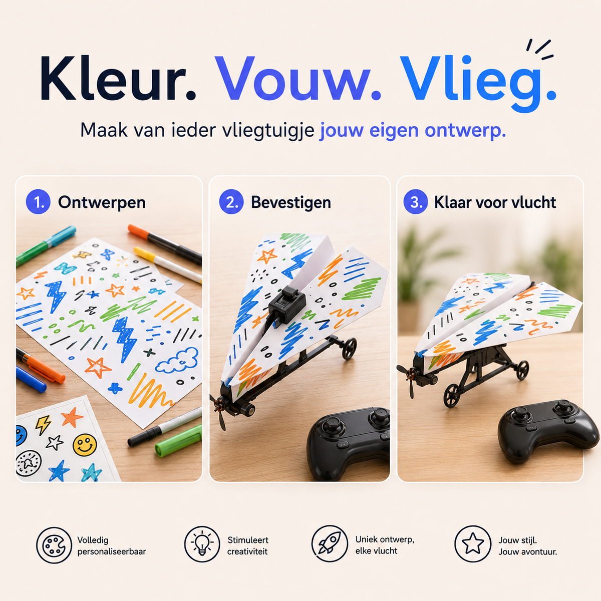 SkyRider™ Pro – Bestuurbaar Papieren Vliegtuig l Van een simpel vel papier naar je eigen bestuurbare vliegtuig – bouwen, opstijgen en vliegen maar!