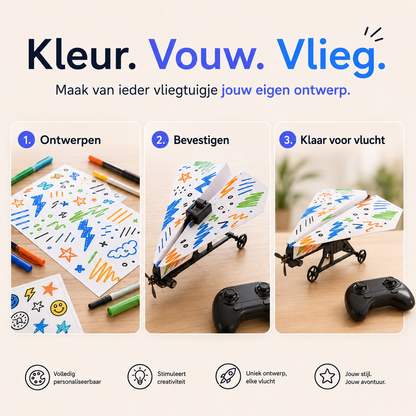 SkyRider™ Pro – Bestuurbaar Papieren Vliegtuig l Van een simpel vel papier naar je eigen bestuurbare vliegtuig – bouwen, opstijgen en vliegen maar!