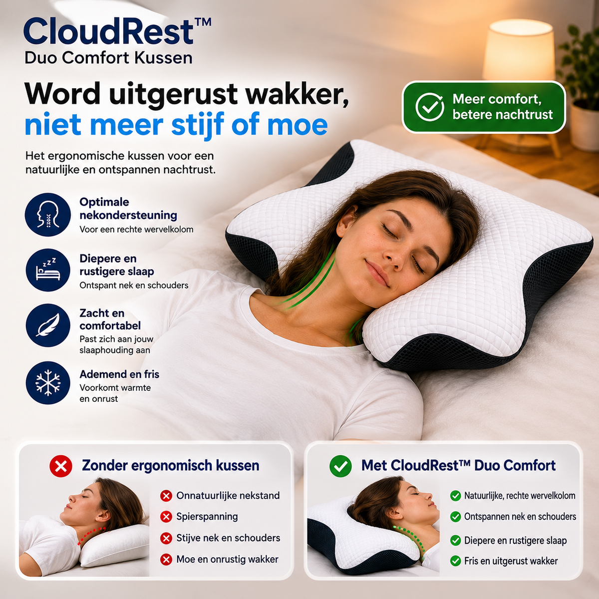 CloudRest™ Duo Comfort Kussen l Word uitgerust wakker, niet meer stijf of moe